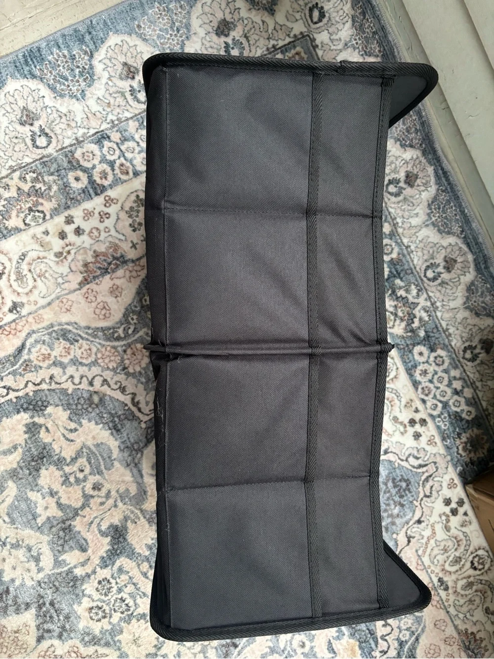 Black Fabric Foldable Storage Bin with Divider and Handles